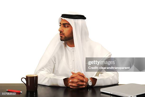businessman waiting patiently with hands crossed - ghutra stock pictures, royalty-free photos & images