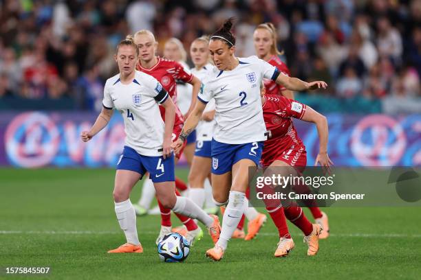 Lucy Bronze of England controls the ball whilst under pressure during the FIFA Women's World Cup Australia & New Zealand 2023 Group D match between...