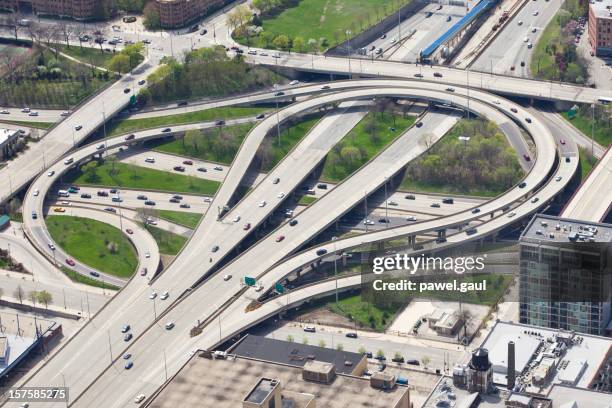 chicago highway overpass, aerial view - illinois aerial stock pictures, royalty-free photos & images