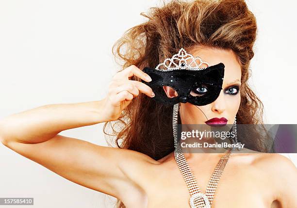 big hair fashion - gimp mask stock pictures, royalty-free photos & images
