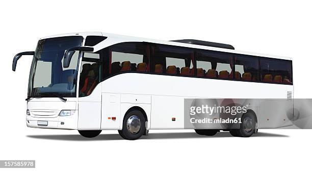 white tour bus on white surface - bus stock pictures, royalty-free photos & images