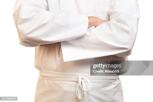 torse de cuisiner avec les bras sur blanc - tablier photos et images de collection