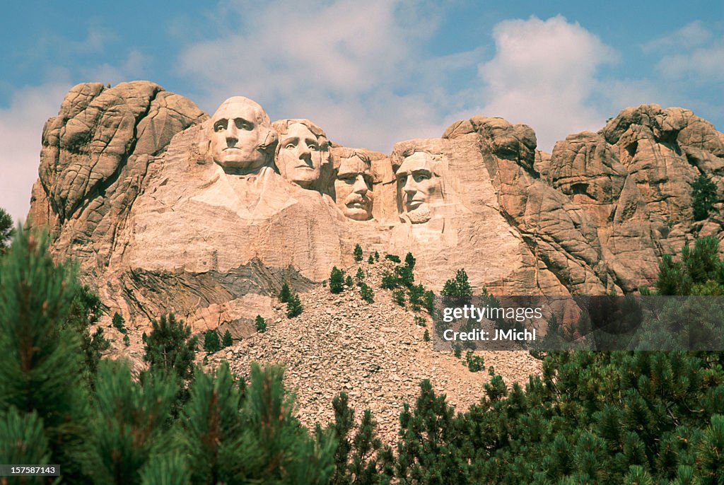 Mount Rushmore on a beautiful summer day.