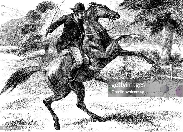 ilustraciones, imágenes clip art, dibujos animados e iconos de stock de victorian man riding una cría de caballos - rearing up