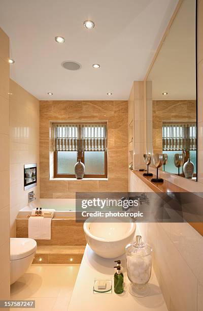 beautiful bathroom - beige marble stock pictures, royalty-free photos & images