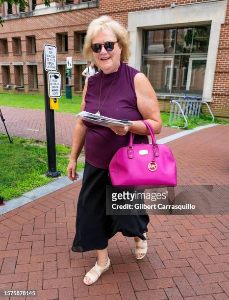 April Margera is seen arriving to Chester County Justice Center on July 27, 2023 in Philadelphia, Pennsylvania.