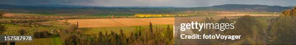 tuscany golden sunlight vineyards villages valleys villas siena italy panorama - voyager estate winery stock pictures, royalty-free photos & images