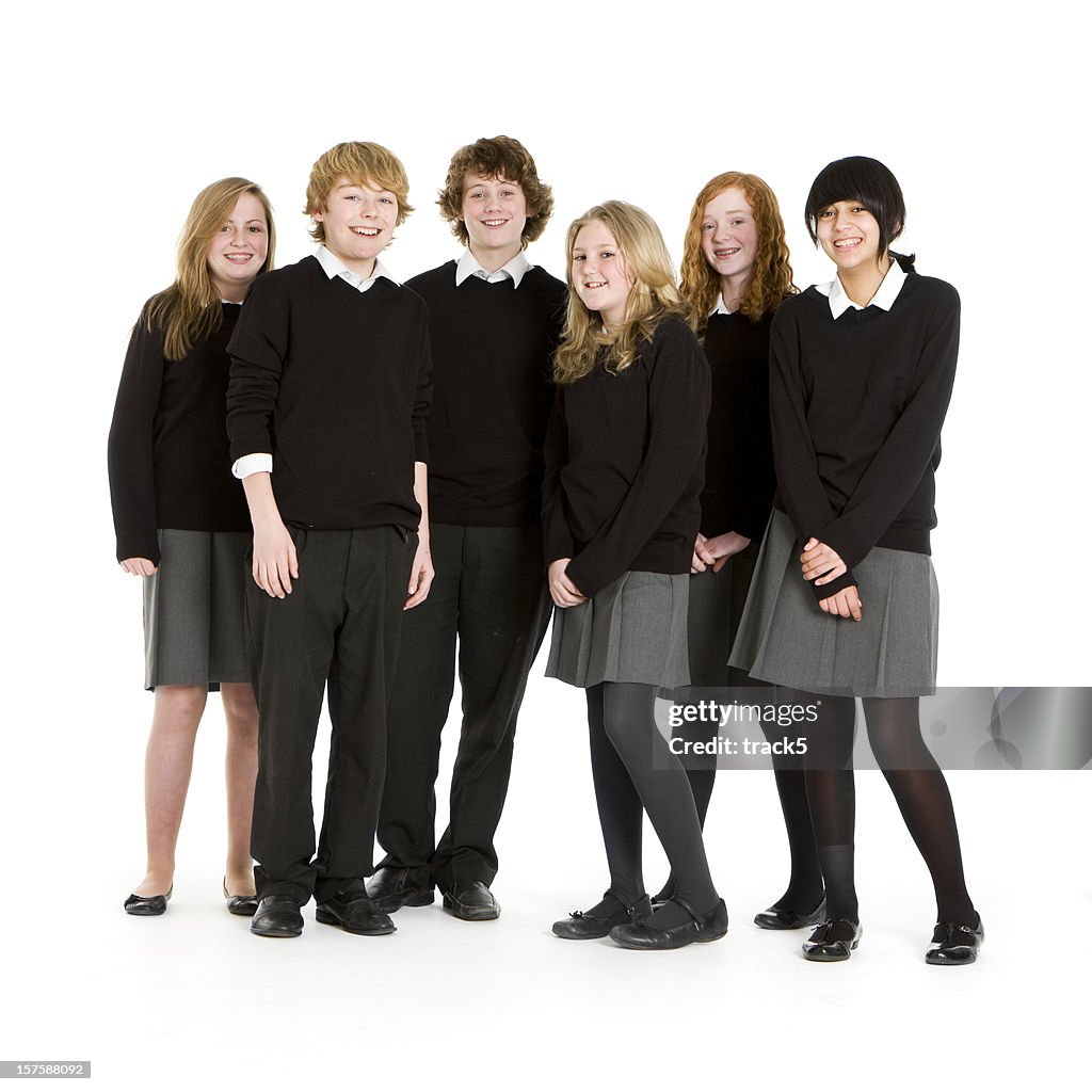 Early teen students taking a group picture
