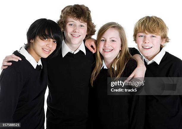 early teen students: friendly faces - class photo stock pictures, royalty-free photos & images