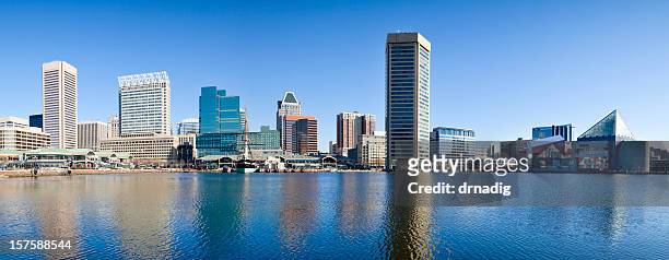 baltimore inner harbor with reflections in early morning - panorama - baltimore maryland stockfoto's en -beelden