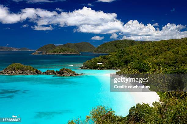 trunk bay beach, st. john, amerikanische jungferninseln - caribbean sea stock-fotos und bilder