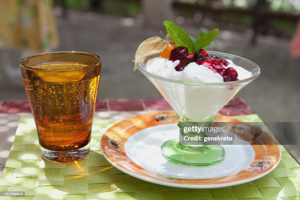 Fromage Blanc Dessert with fresh fruit served in Provence