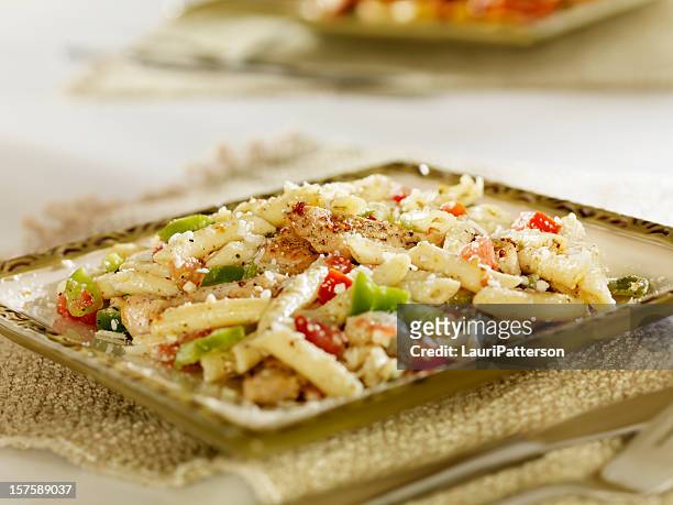 greek pasta salad with grilled chicken - chicken salad stock pictures, royalty-free photos & images