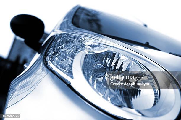 headlight of a new car on - shiny chrome stock pictures, royalty-free photos & images