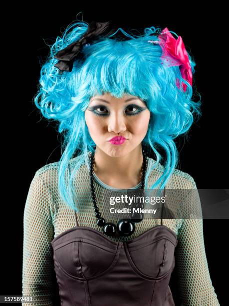 manga style skeptical asian woman pouting - punk girl stock pictures, royalty-free photos & images