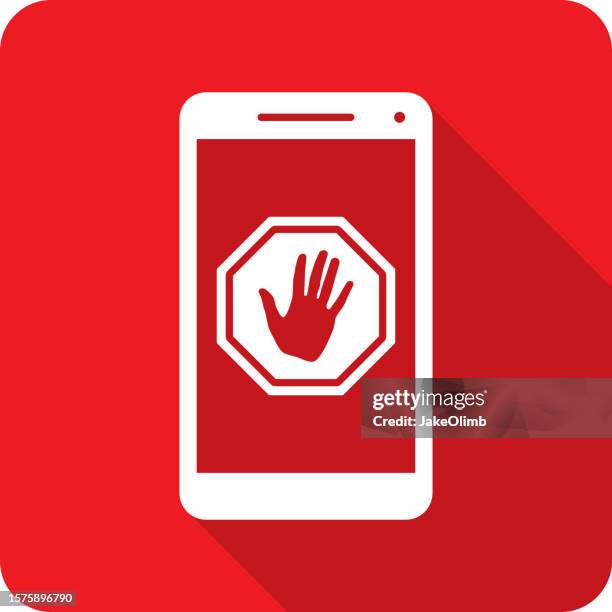 stop hand sign smartphone icon silhouette 2 - avoidance icon stock illustrations