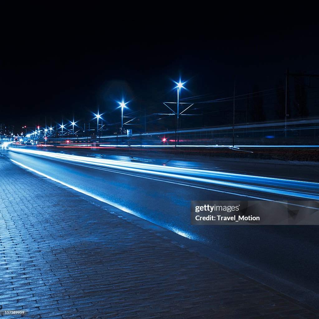 Traffic car light trails, Amsterdam