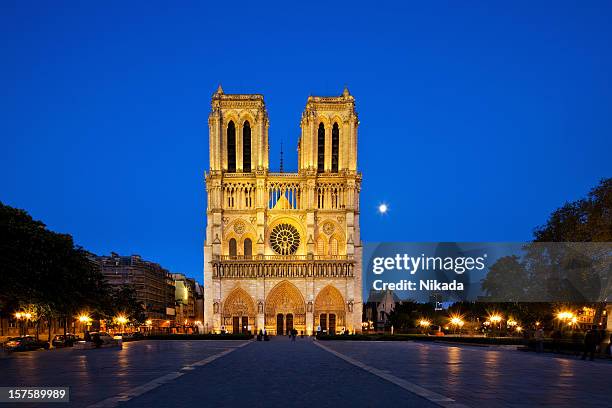 notre dame de noche - notre dame fotografías e imágenes de stock