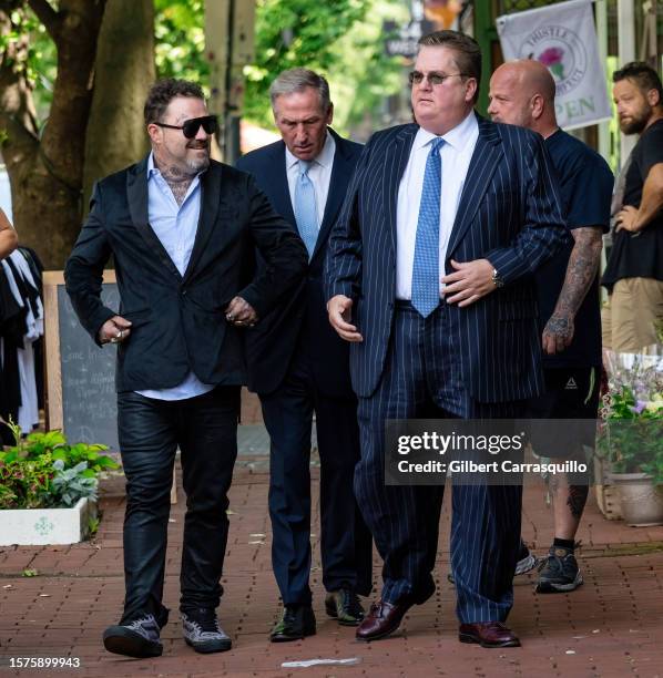 Bam Margera, Attorney Michael T. Van der Veen and William J. Brennan are seen arriving to Chester County Justice Center on July 27, 2023 in...