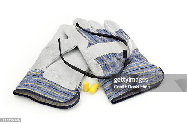 work gloves, safety glasses, and ear plugs - work-glove stock pictures, royalty-free photos & images