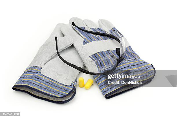 work gloves, safety glasses, and ear plugs - arbetshandske bildbanksfoton och bilder
