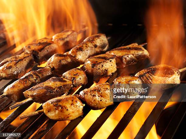 barbecue-teriyaki-hühnchen-kebab - grilled chicken stock-fotos und bilder
