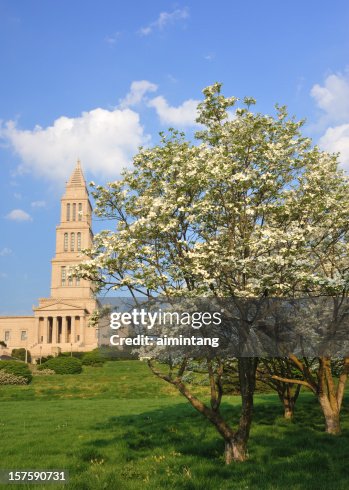 Washington Masonic National Memorial with Blooming Dogwoods