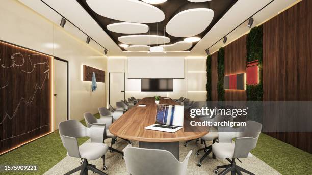innenarchitektur. computergeneriertes bild des büros. sitzungssaal des vorstands. architektonische visualisierung. 3d-rendern. stockfotografie - immobilienbüro stock-fotos und bilder