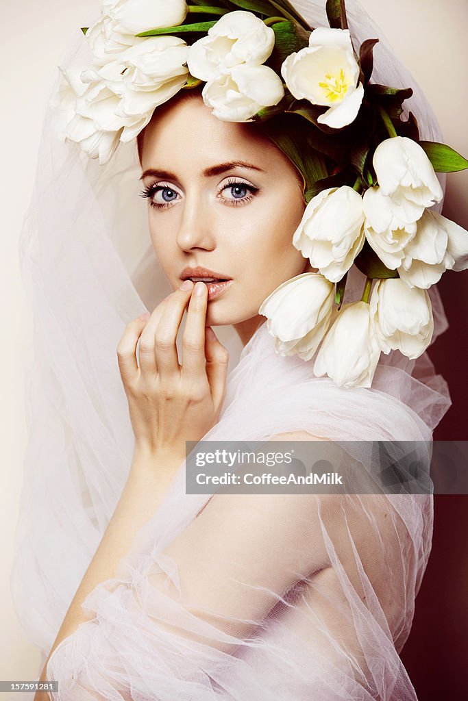Beautiful woman with  flowers