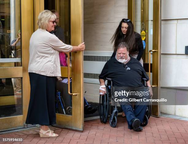 April Margera, Lima Jevremović and Phil Margera are seen arriving to Chester County Justice Center on July 27, 2023 in Philadelphia, Pennsylvania.