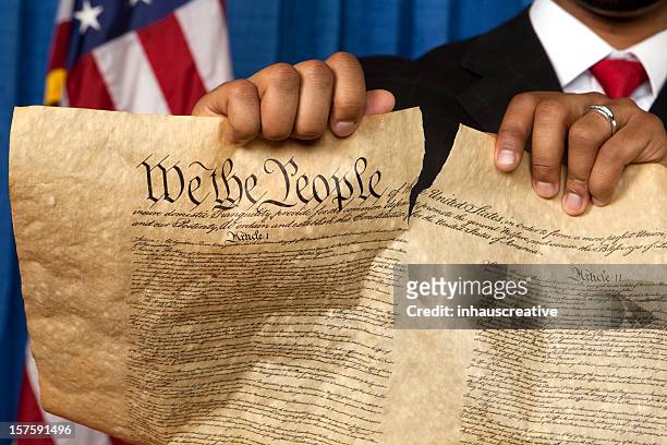 destroying the bill of rights - constitution document stock pictures, royalty-free photos & images