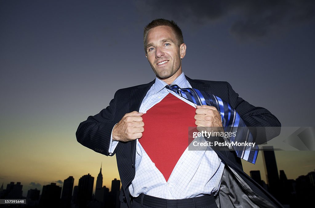 Businessman Makes Superhero Change Over Skyline