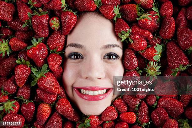 strawberry girl - makeup pile stock pictures, royalty-free photos & images