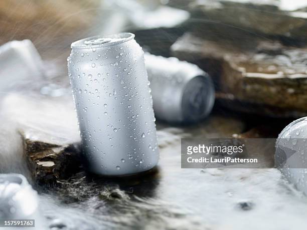 refrescante cerveja em um riacho - enlatado - fotografias e filmes do acervo