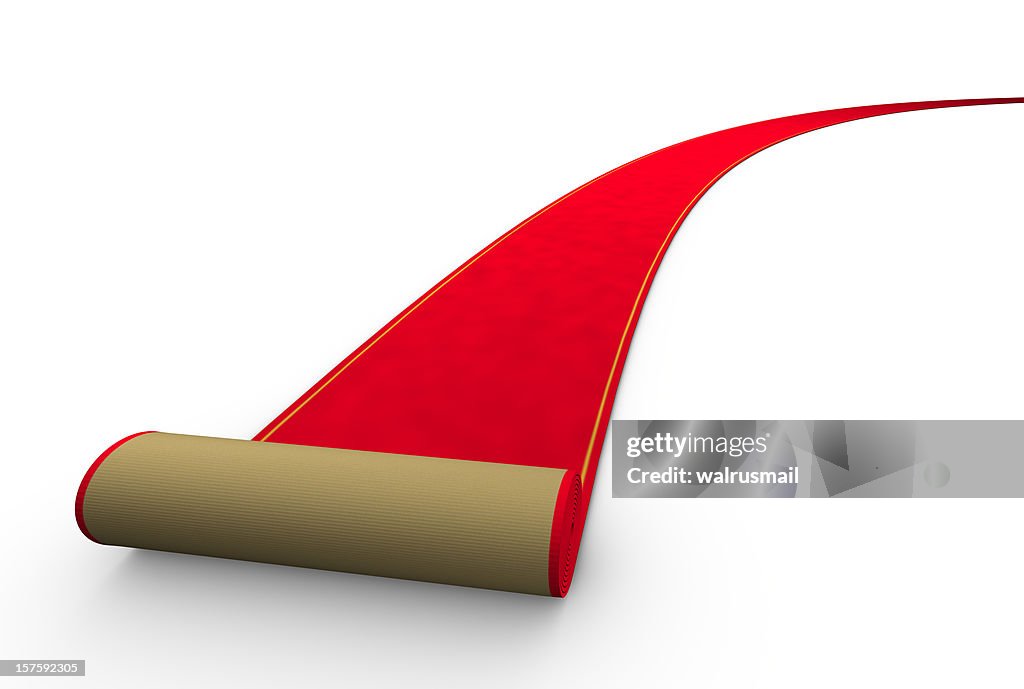 Illustration of a rolling red carpet on a white background