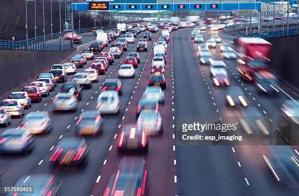 rush hour on urban motorway birmingham uk - traffic stock pictures, royalty-free photos & images