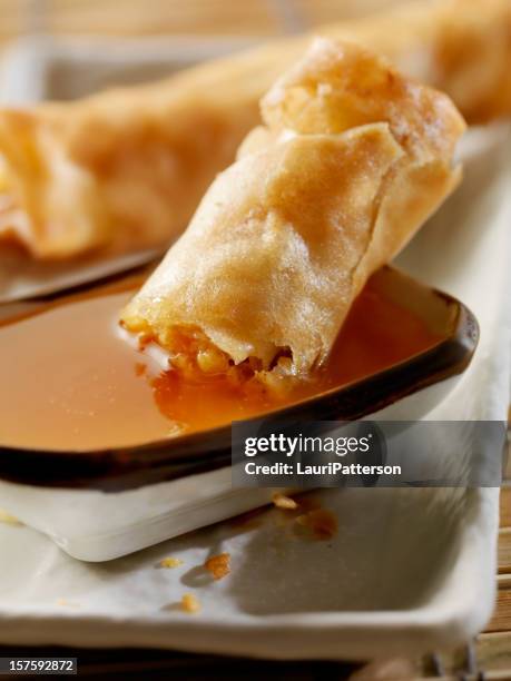 spring rolls with plum sauce - spring roll stock pictures, royalty-free photos & images