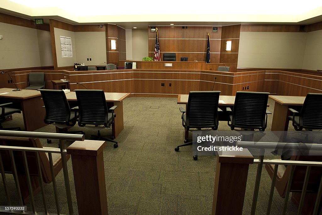 Modern Courtroom Wide Angle from Gallery's Point-of-View