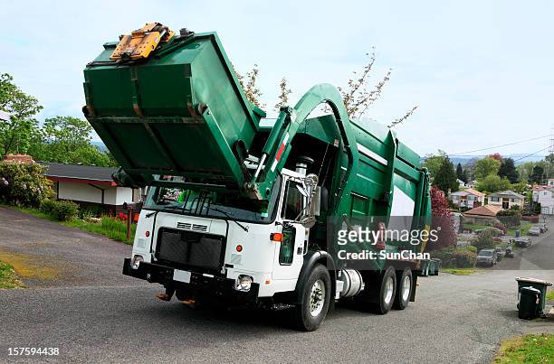 recycle & yard waste management - garbage truck stock pictures, royalty-free photos & images