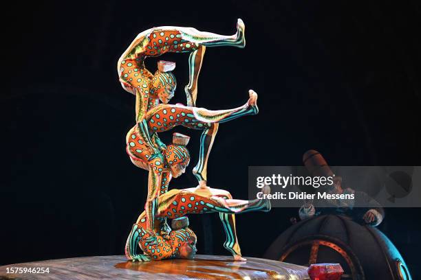 The cast of Cirque du Soleil performs the local premiere of Kurios during the Cirque du Soleil's Kurios: Cabinet Of Curiosities on July 27, 2023 in...