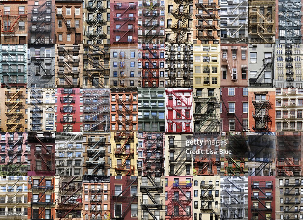 Escalier de secours Apartments Collage, à New York.