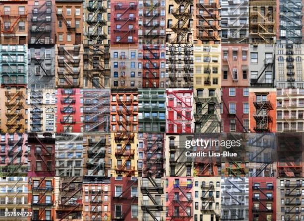 fire escape apartments collage,nyc. - window montage stock pictures, royalty-free photos & images