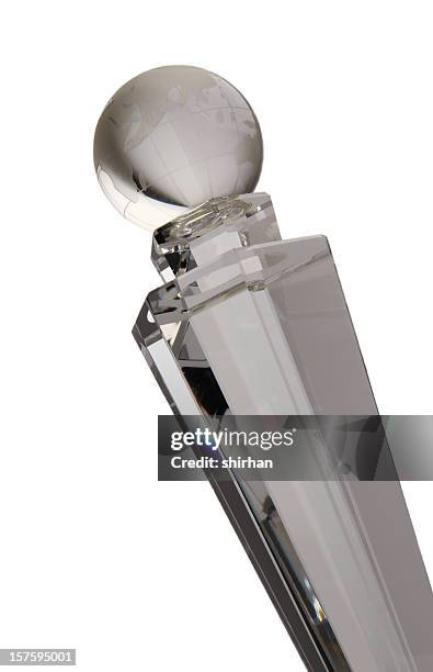 crystal trophy with world - acrylic glass stock pictures, royalty-free photos & images