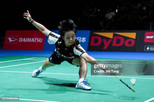 He Bingjiao of China competes in the Women's Singles Quarter Finals match against Beiwen Zhang of the United States on day four of the Japan Open at...