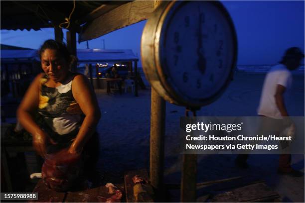 Aramicelda Gomez Guerrero , 45 years old of Honduras, now lives in Playa Bagdad where the fishing village supports its self by selling fish to...