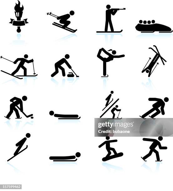 winter sports schwarz & weiß lizenzfreie vektor icon-set - ski alpin stock-grafiken, -clipart, -cartoons und -symbole