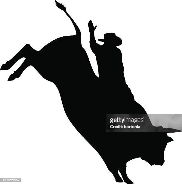 stockillustraties, clipart, cartoons en iconen met bullrider silhouette - bull riding