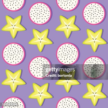 Dragonfruit and Starfruit Seamless Pattern Dragonfruit and Starfruit Seamless Pattern