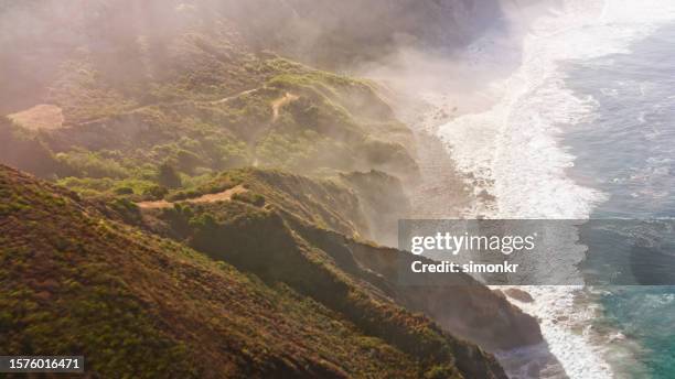 view of waves breaking near grimes canyon - ventura stock pictures, royalty-free photos & images