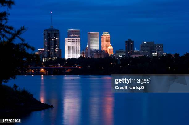 tulsa skyline at dusk - tulsa traveling stock pictures, royalty-free photos & images